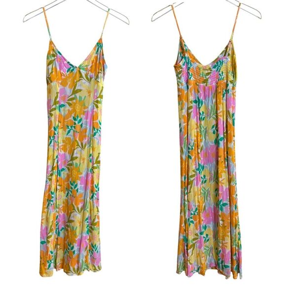 Billabong Summer Shine Midi Dress Size Small Colorful Floral Sundress Slip Beach - Picture 2 of 13